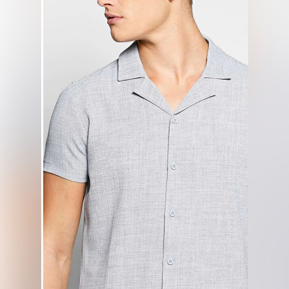 Saks Fifth Avenue Linen Gray Short Sleeve Button Down Shirt Size L